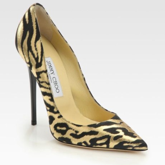 Jimmy Choo Shoes - JIMMY CHOO Zebra Printed Black and Gold Pumps.